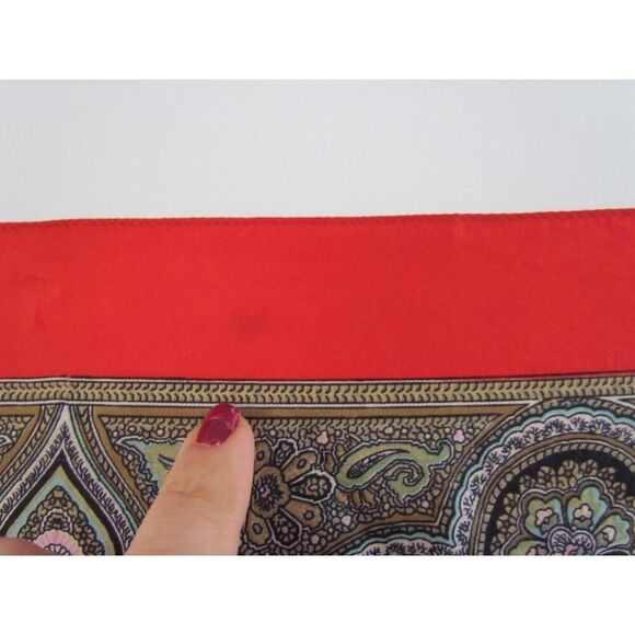 Vintage Liberty Of London Silk Scarf 23 x 23 in Pink Olive Fleur De Lis Red - Picture 4 of 16